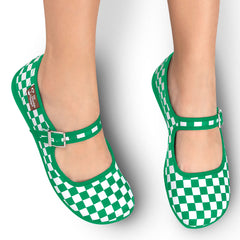 Chocolaticas® Checkers Green Women's Mary Jane Flat