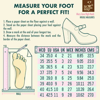 Chocolaticas® High Heels Spider Web Women's Mary Jane Pump size chart